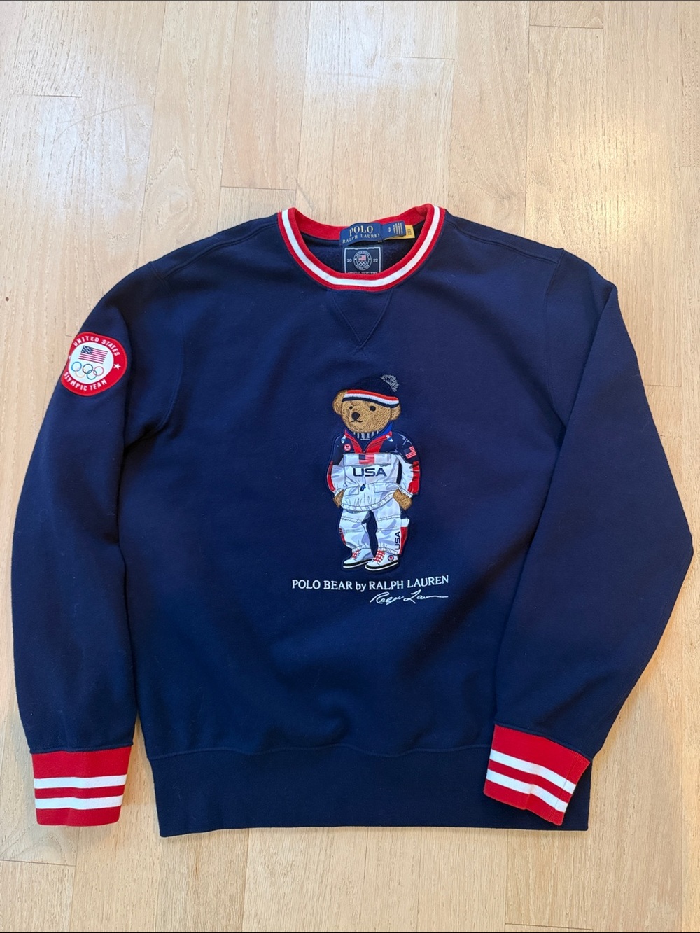 Ralph Lauren Navy Olympic Edition Crewneck Sweater with Polo Bear
